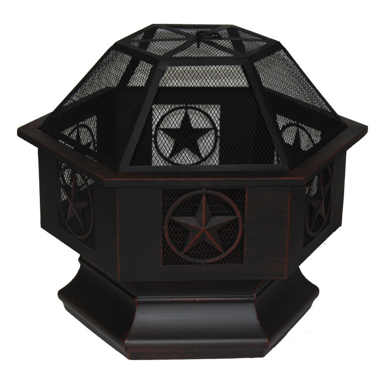 Modern Metal Square Portable Mini Wood Burning Bonfire Black Fire Pit 24'' hexagon deep firepit