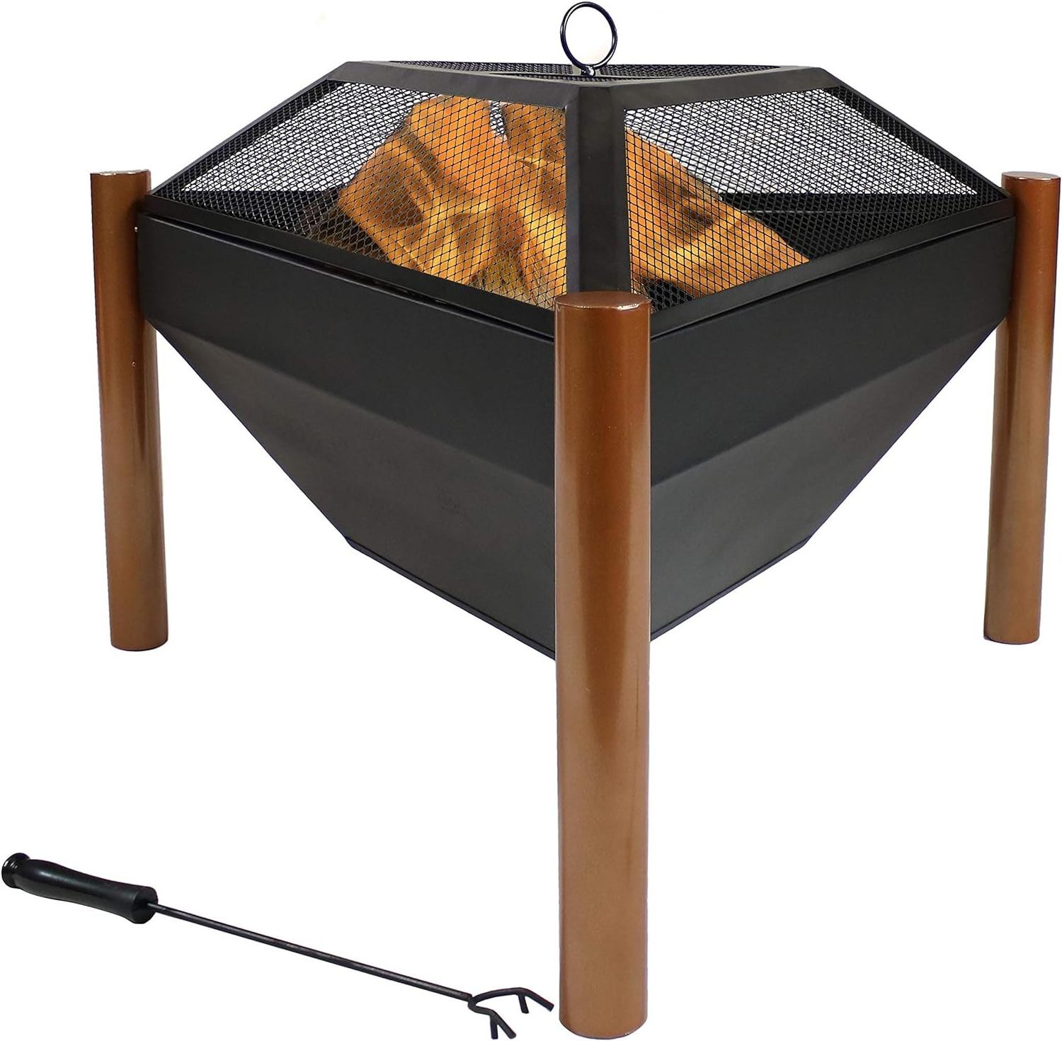 Triangle Wood Burning Outdoor Fire Pit Home Garden Patio Outdoor Heater Camping Tripod Fire Pit With Spark Screen And Poker