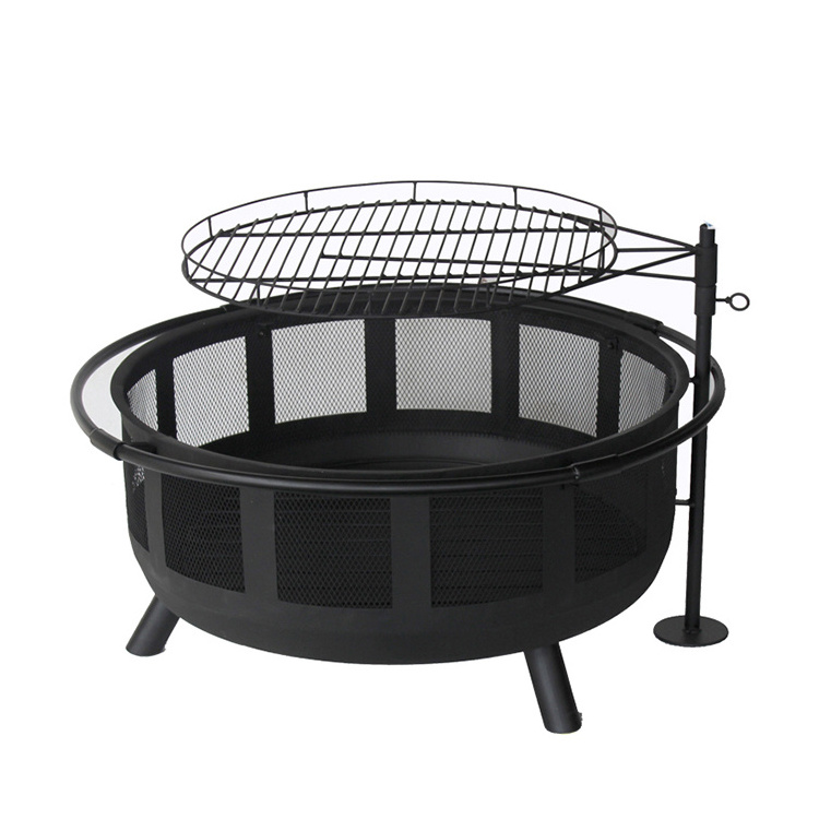 Black All Star Fire Pit Bowl Includes BBQ Cooking Grate Spark Screen Fire Pit with 360 Degree Barbeque Cooking Grate