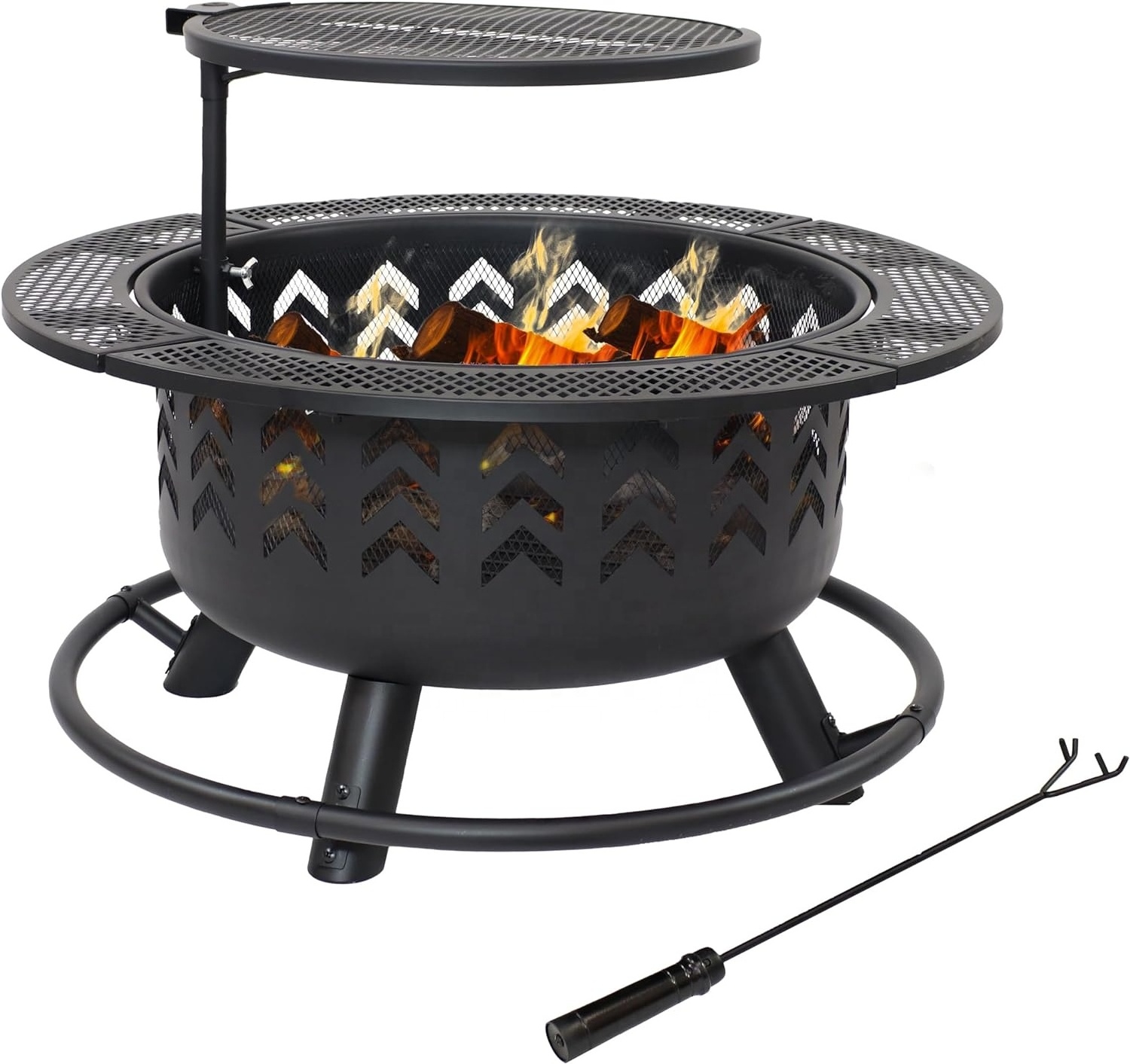 Wholesale Supply Portable Wood Burning Fire Pit with Cooking Grill Large Steel  Wrought Iron Fire Pit for Backyard Patio