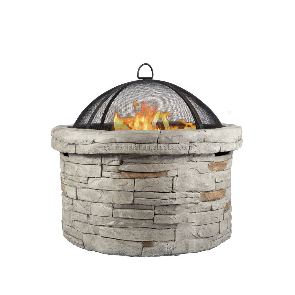 Garden table fire pit backyard stone fire pit outdoor MGO fire brazier with mesh cover and BBQ grill