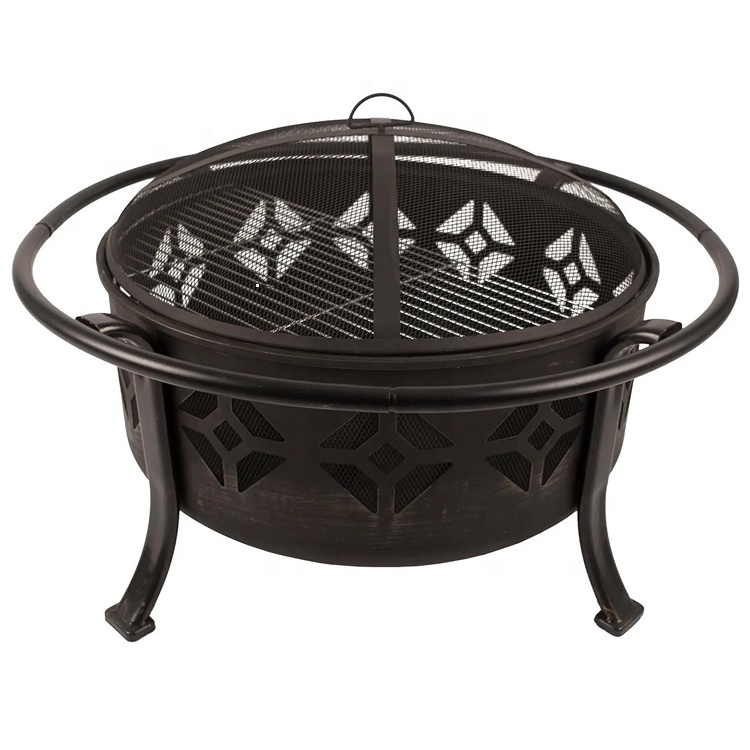 Outdoor Burning Fire Pit Black Fireplace Extra Deep Large Round Cast Iron Fire Pit