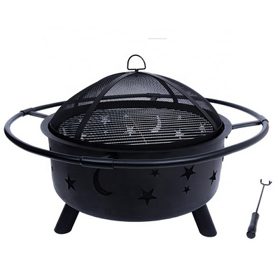 Steel Wood Burning Fire Pit Bowl Outdoor Fire Pits With Cooking Grate Patio Yard Garden Black Steel Wood-Burning Fire Pit