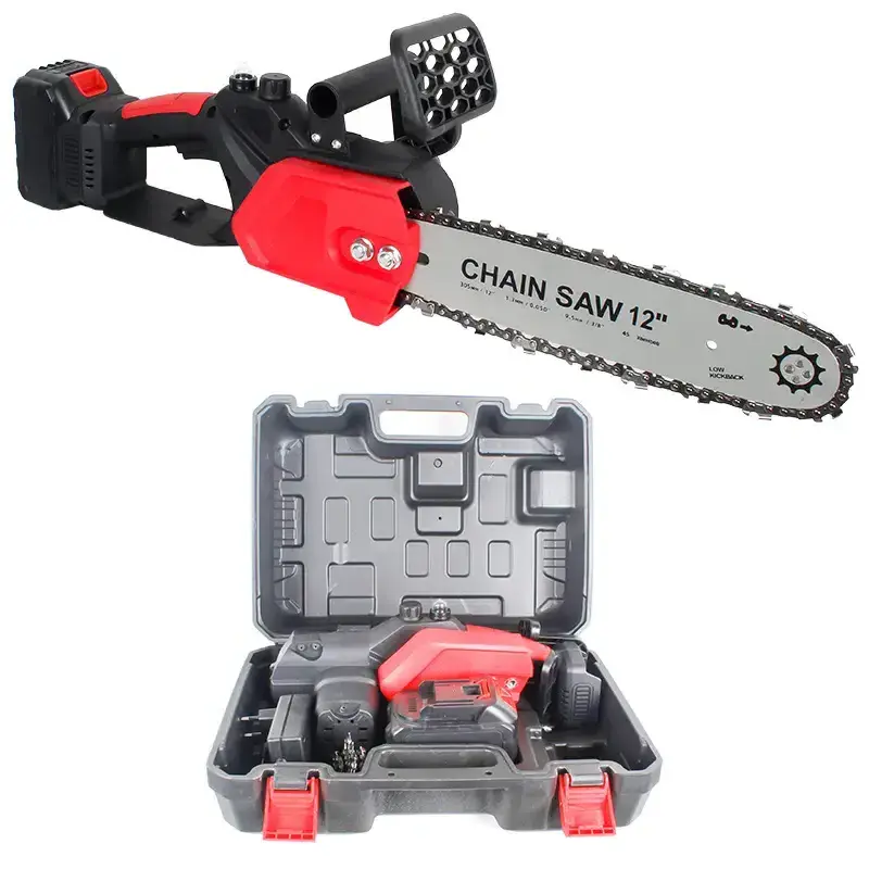 High Power 21V Two Lithium Battery Cordless Electric Saw 12 Inch One Hand Portable Wood Cutting Electric Chainsaw Saw