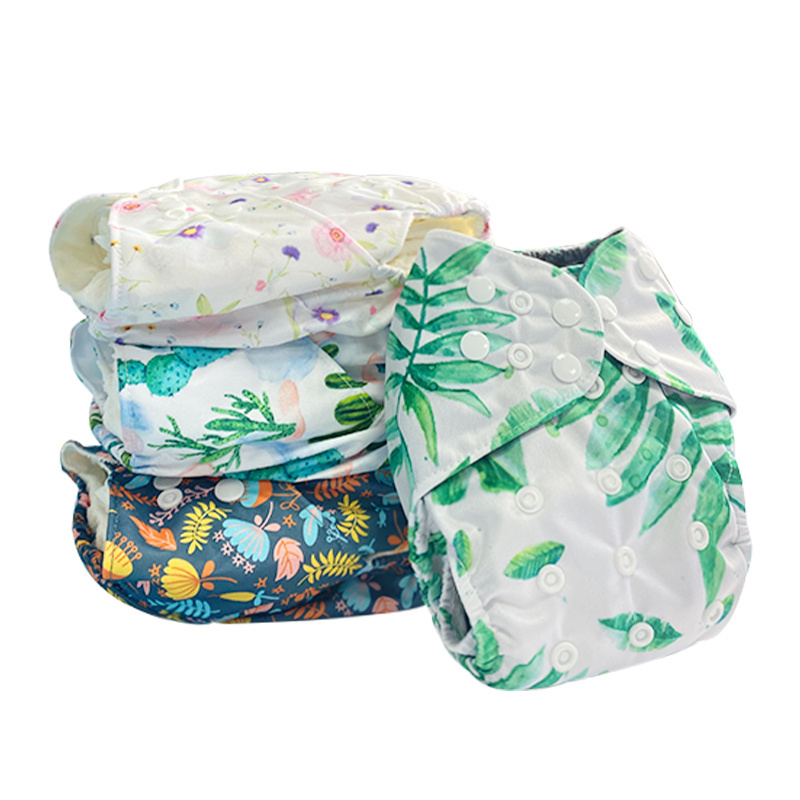 Custom Logo Soft Breathable Reusable diaper Cover Nappies waterproof reusable Cloth Diaper with 4 layer inserts