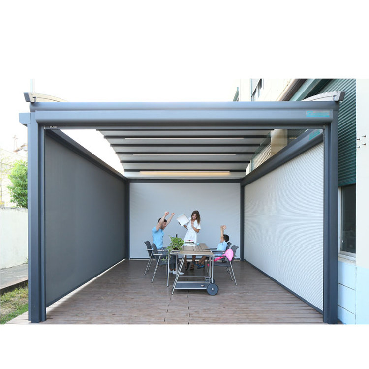 Sun Shade Bioclimatic Aluminum PVC Pergola Sliding Porch Awnings Retractable Roof Systems