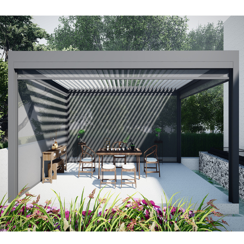 Modern Garden Opening Louvered Roof Aluminum Pergola With Led Light