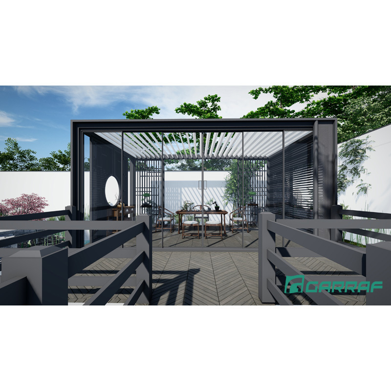 Customized Motorized Modern Balcony Garden Pavilion Swimming Pool Aluminium Smart Pergolas with Glass Sliding Door