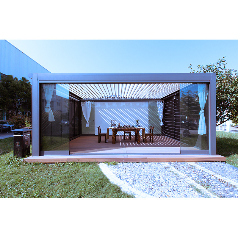 Outdoor Motorized Metal Waterproof Aluminium Canopy Smart Gazebo Sun Shading Terrace Awning Carport Garden Louver Roof Pergola