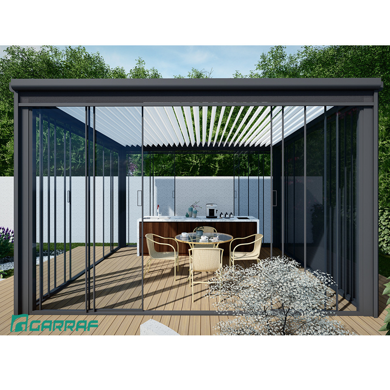 modern pergola motorized louver bioclimatic system aluminium waterproof gazebo garden shade screen