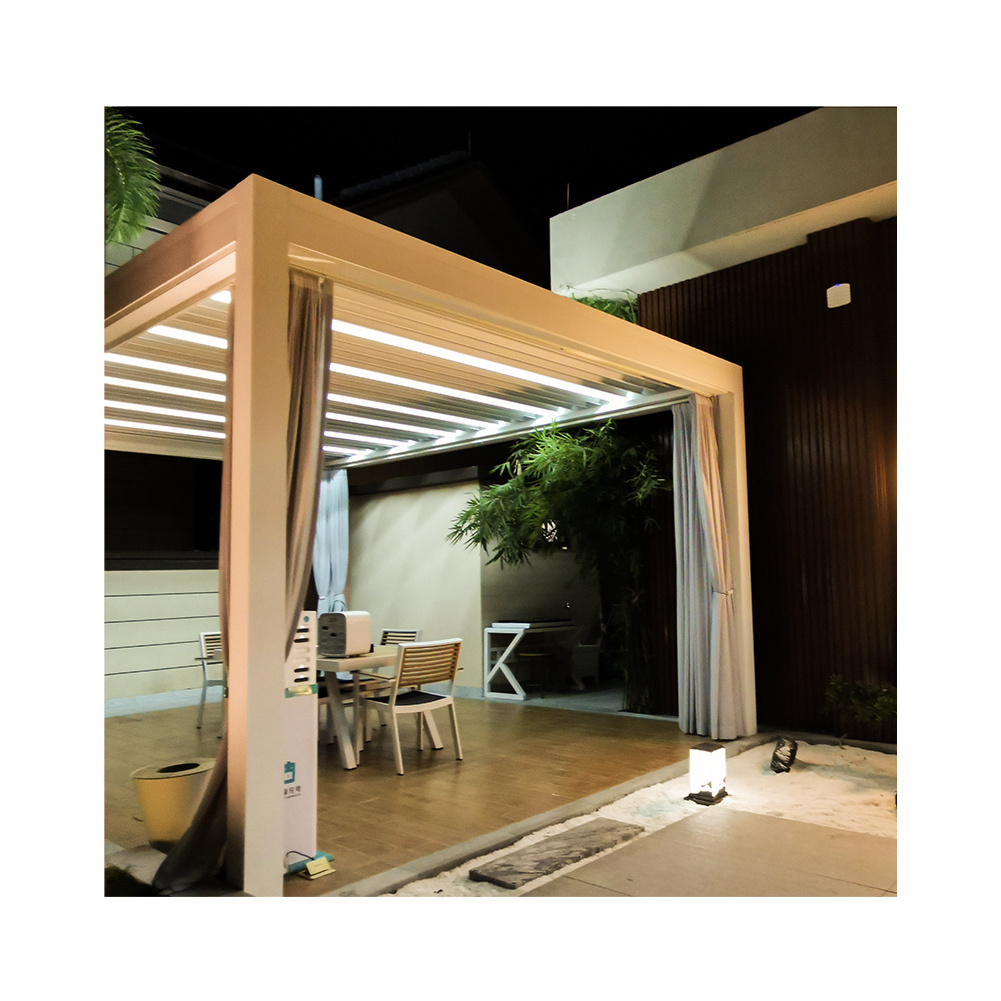 Garraf Garden Terrace Luxury Waterproof Sunshade Gazebo With Louvered Roof And LED Lights