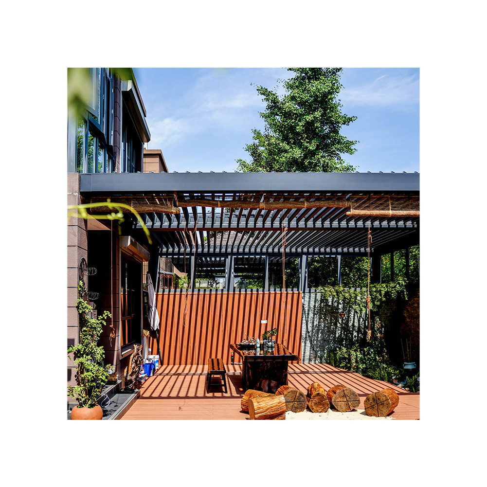 Outdoor 3*4 Gazebo Waterproof Aluminum Bioclimatic System Motorized Retractable Louvered Metal Posts For Pergola Accessories