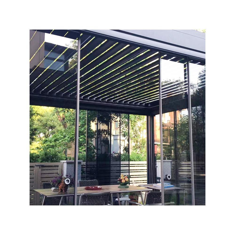 Outdoor Modern Automatic Patio Pergola, Louvred Roof Bioclimatic Aluminum Gazebo