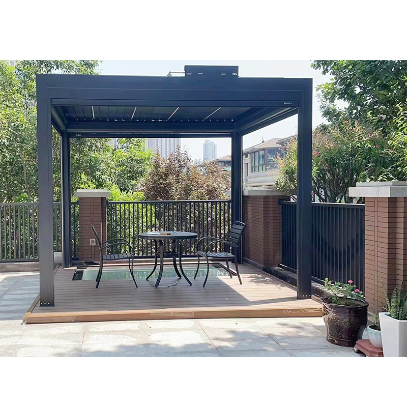 Outdoor Motorized Metal Waterproof Aluminium Canopy Smart Gazebo Sun Shading Terrace Awning Louver Roof Pergola