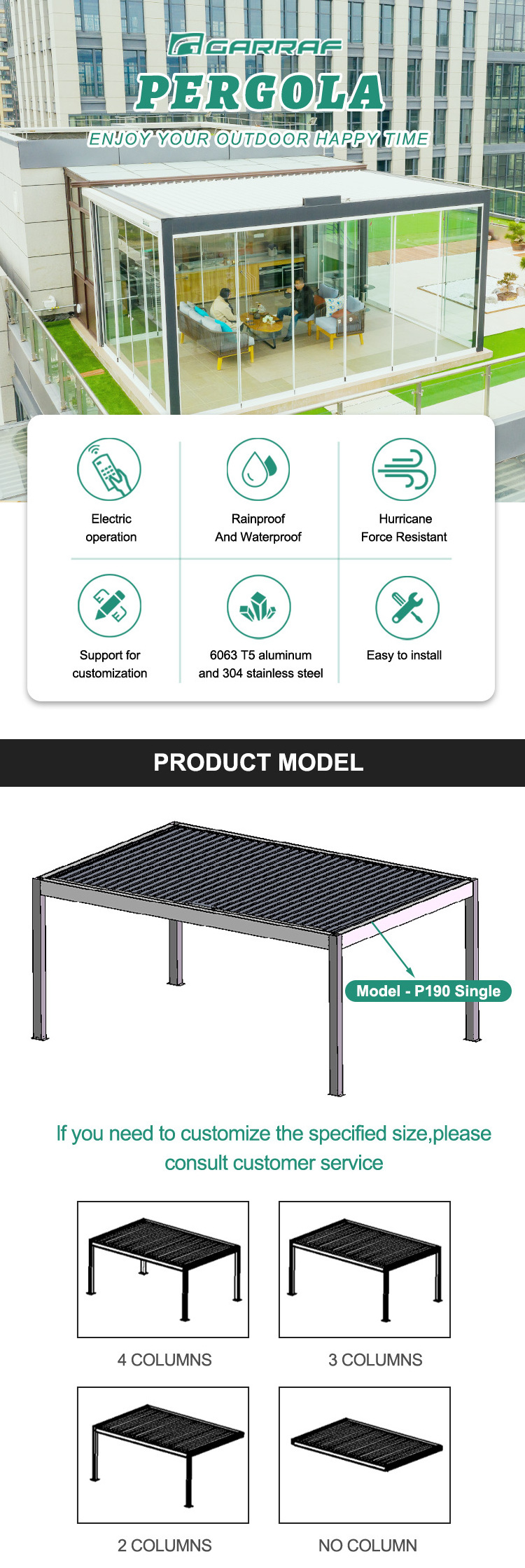 Outdoor Modern Automatic Patio Pergola, Louvred Roof Bioclimatic Aluminum Gazebo