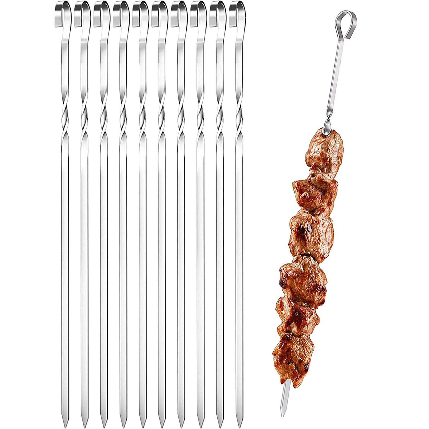 GARIDA Reusable Durable Outdoor 201 Stainless Steel Flat Hanging BBQ Skewer Grill Tool Thickened Barbecue Skewer