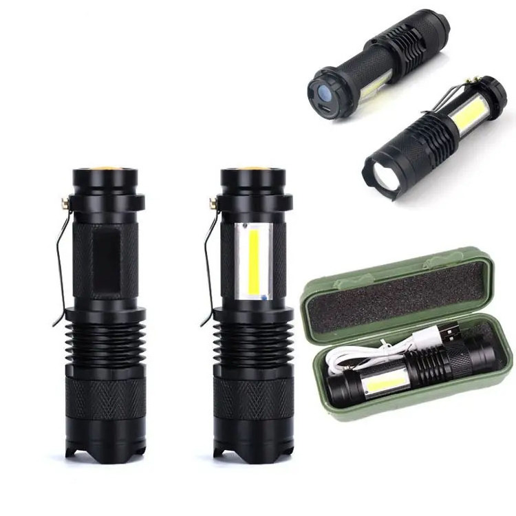 GARIDA XPE COB Battery USB Rechargeable Torch Flashlight New for Outdoor Home GCLF-007 Multifunctional LED Retractable Black 90