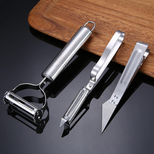 2024 Kitchen Gadgets Stainless Steel 3 in 1 Set Fruit Paring Knife Clip Grater Multifunctional Vegetable Peeler