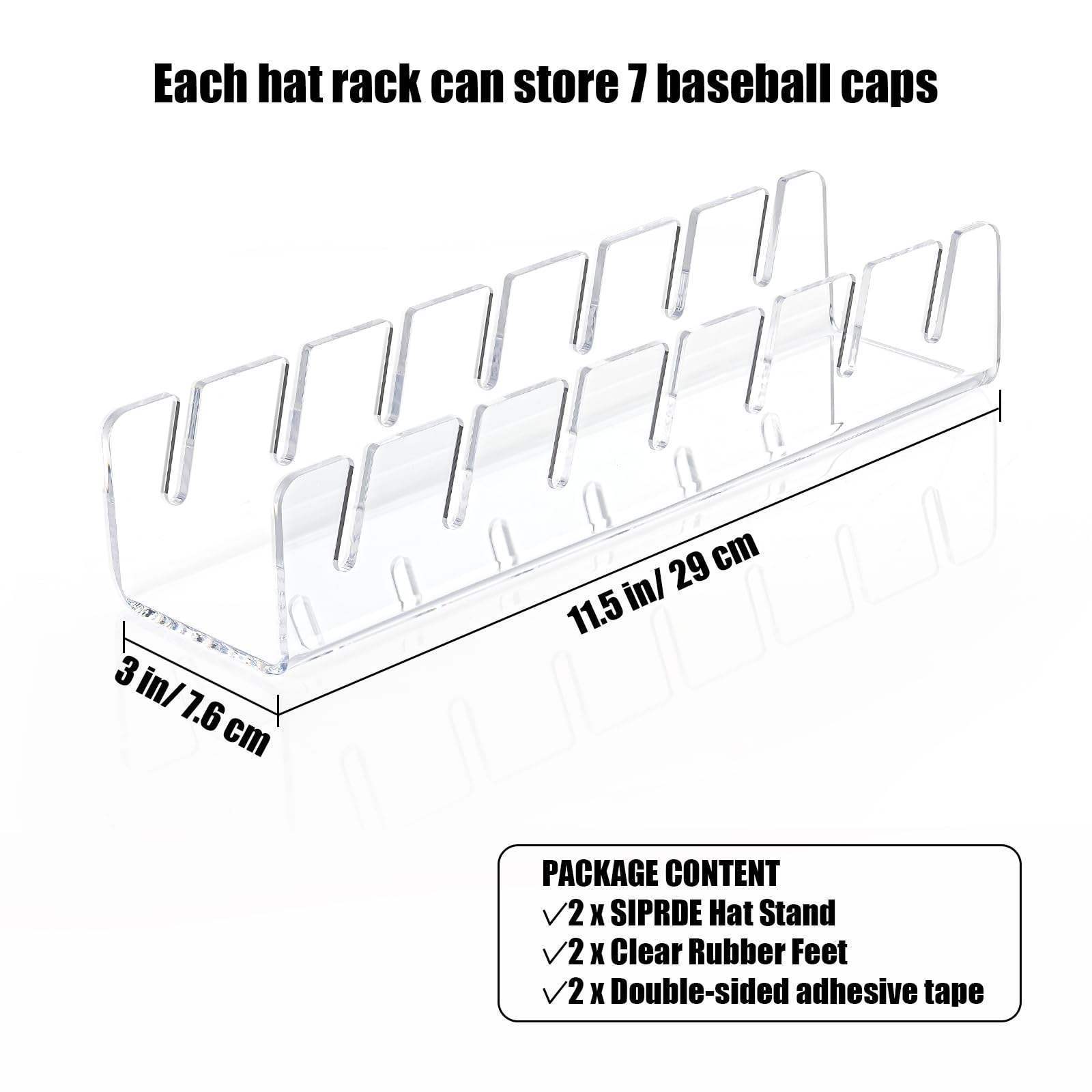 2 Pack Plastic Acrylic Hat Organizer Stand No Install Hat Display Stand for Bedroom for 14 Baseball Caps