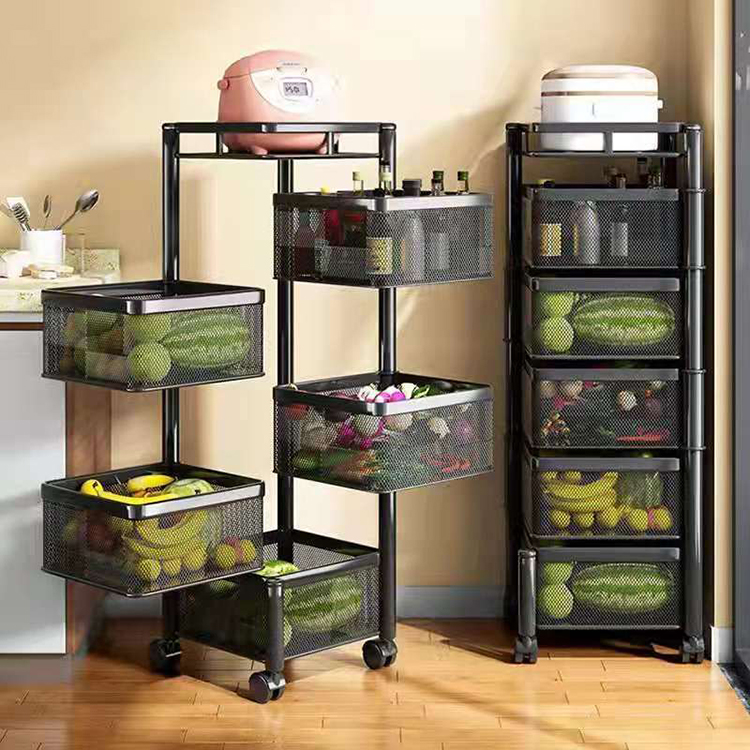 2/3/4/5 Layer Rotating Kitchen Storage Trolley Practical Square Shelf with Wheel Rotatable Holders & Racks