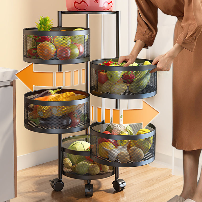 Wholesale 5-Tier Rotatable Metal Storage Rack 360 Degree Multi-Layer Vegetable Basket Holder Standing Type Installation