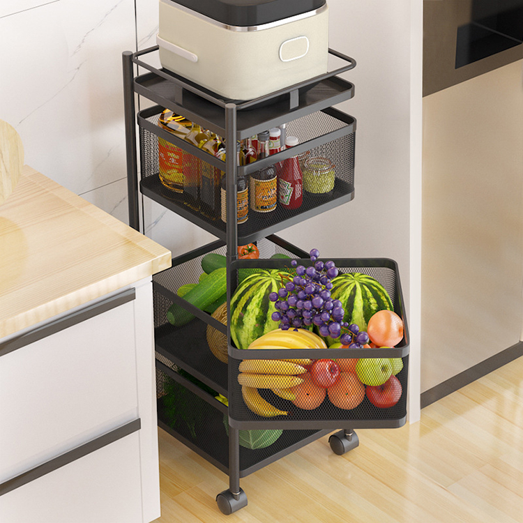 2/3/4/5 Layer Rotating Kitchen Storage Trolley Practical Square Shelf with Wheel Rotatable Holders & Racks