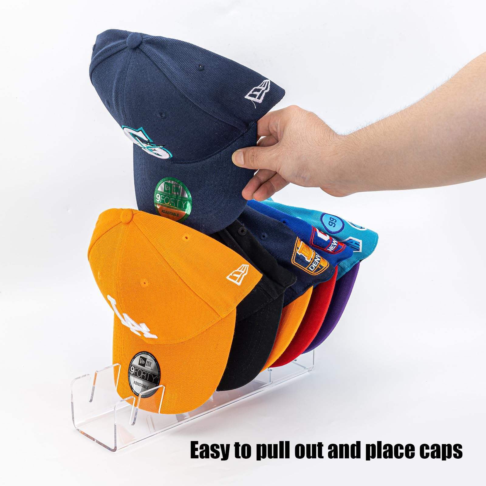 2 Pack Plastic Acrylic Hat Organizer Stand No Install Hat Display Stand for Bedroom for 14 Baseball Caps