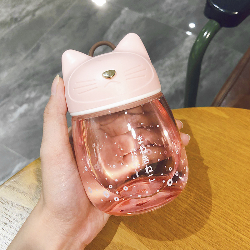 Cute Cat Shape Glass Mini Water Bottle Portable Compact Water Cup Student Girl Gift Small Capacity Pocket Cup Coffee Mug