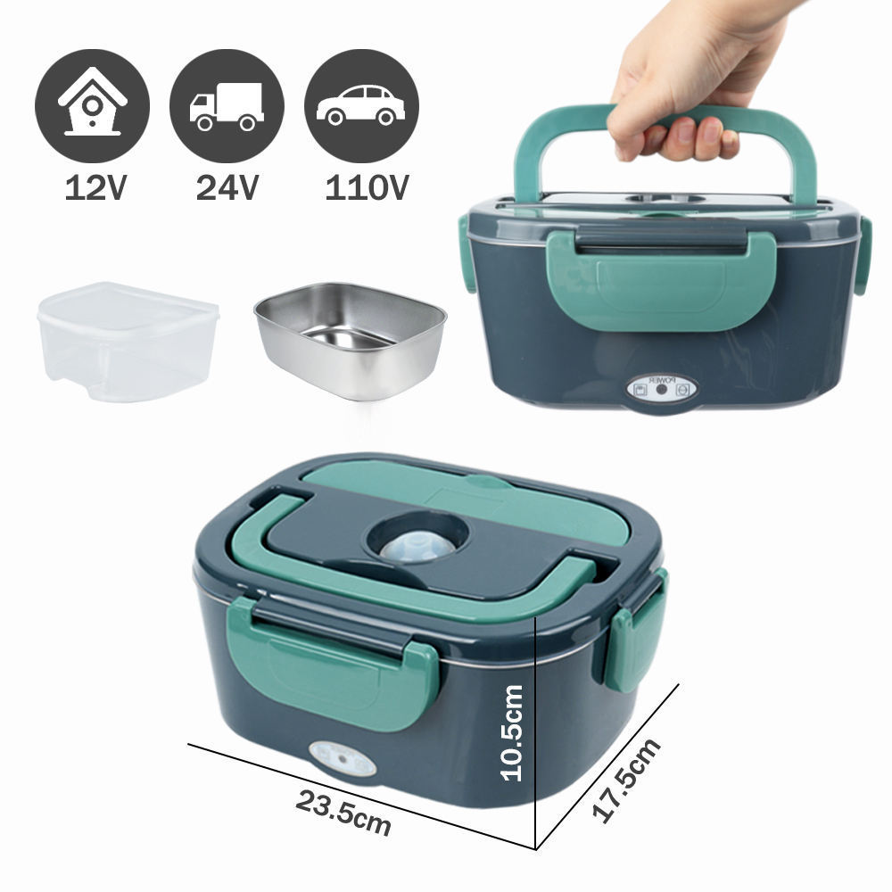 Portable Electric Lunch Box Food Heater Smart Stainless Steel and Plastic Storage Bin for Car Office and Home