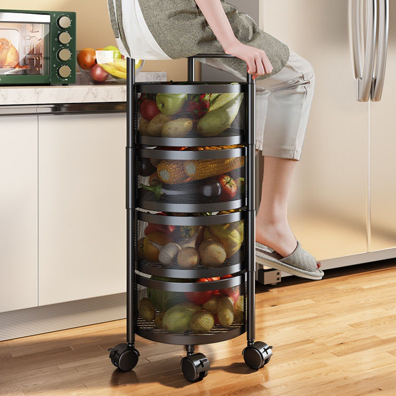 Wholesale 5-Tier Rotatable Metal Storage Rack 360 Degree Multi-Layer Vegetable Basket Holder Standing Type Installation