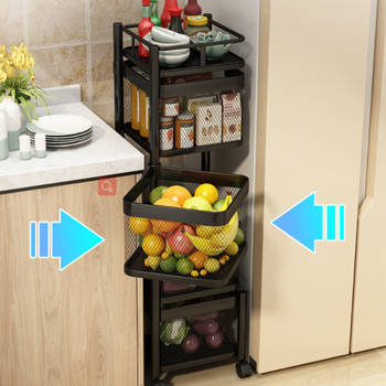 2/3/4/5 Layer Rotating Kitchen Storage Trolley Practical Square Shelf with Wheel Rotatable Holders & Racks