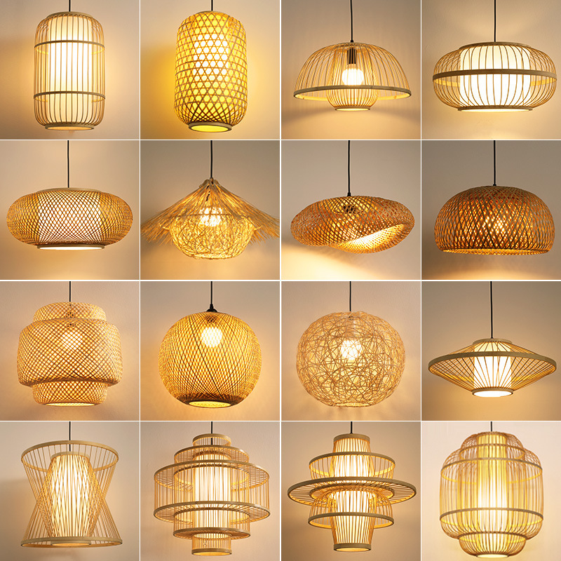 Handmade Wicker Hanging Lamps Rattan Pendant Light Bamboo Weaving Lamp