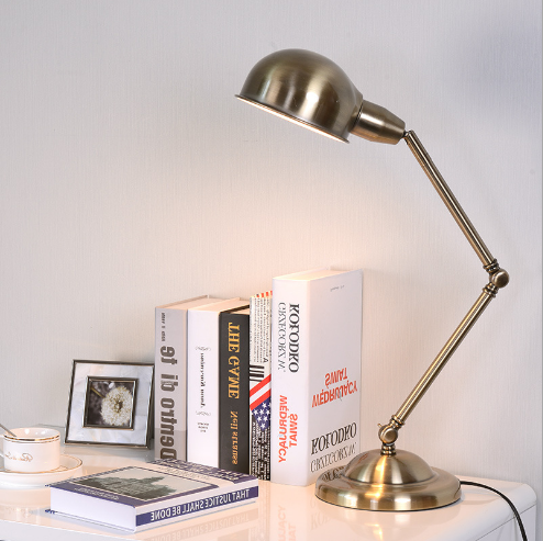 Adjustable Swing Arm Vintage Bronze Iron Desk Reading Light Industrial Table Lamp