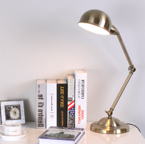 Adjustable Swing Arm Vintage Bronze Iron Desk Reading Light Industrial Table Lamp