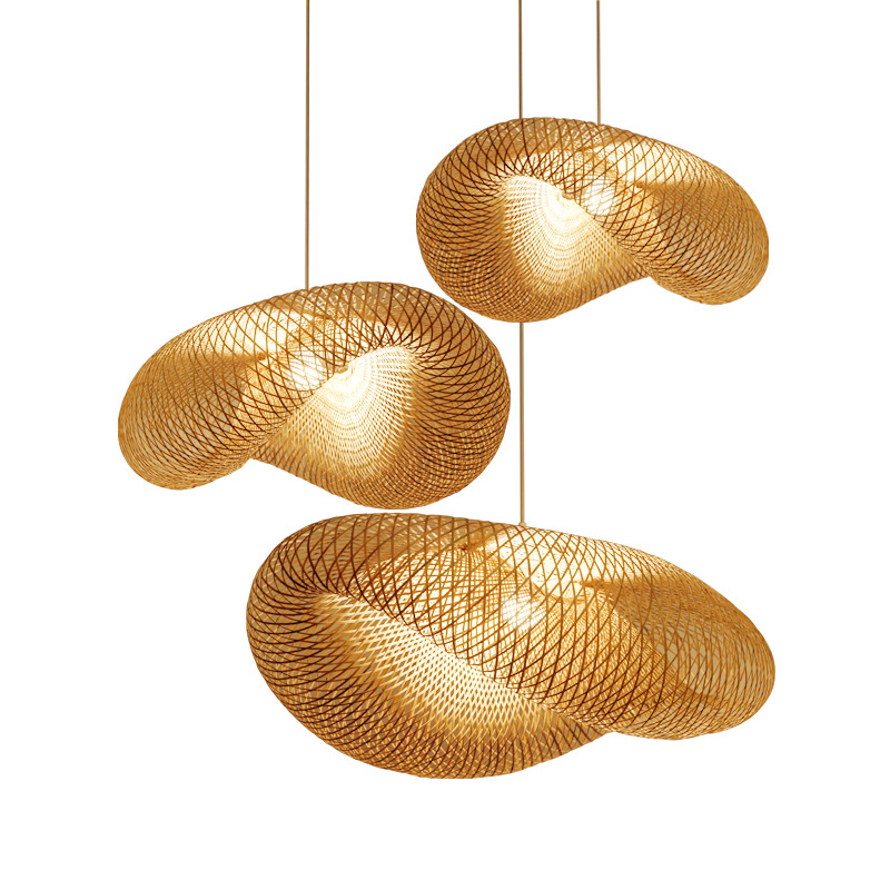 Natural Rattan Ceiling Light Modern Bamboo Pendant Light Wicker Lamps