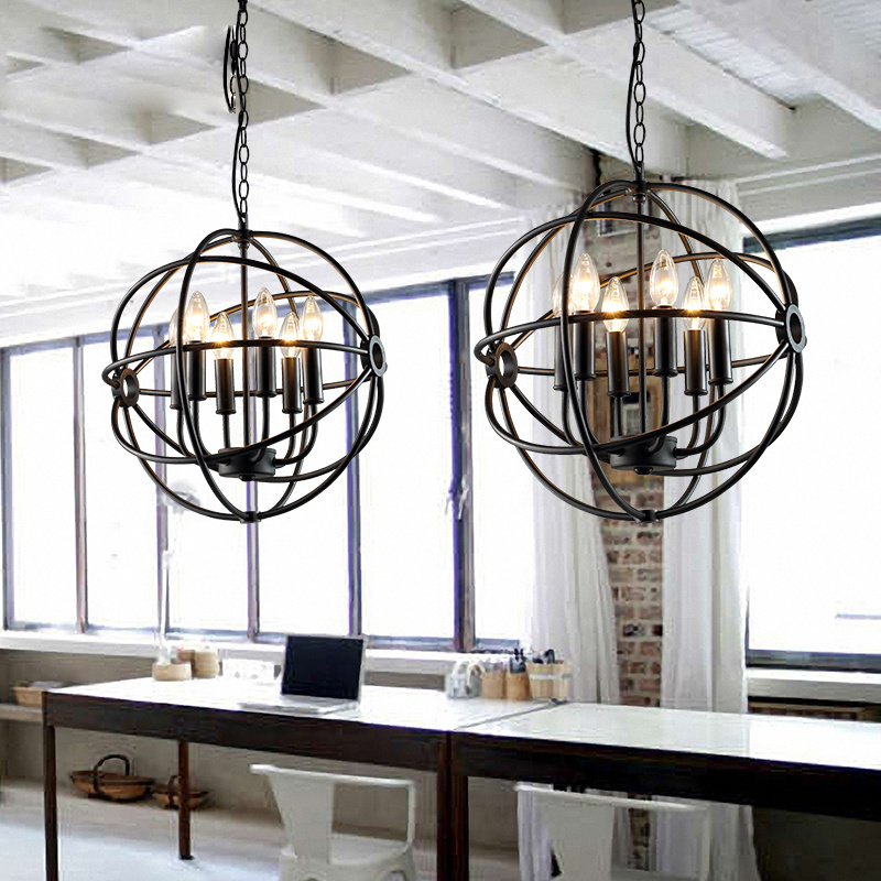 Vintage Pendant Lamp Black Iron Hanging Light Round ORB Industrial Chandelier