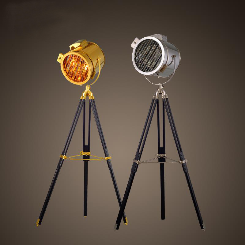 Industrial Search Stand Light Stainless Steel Antique Tripod Floor Lamp