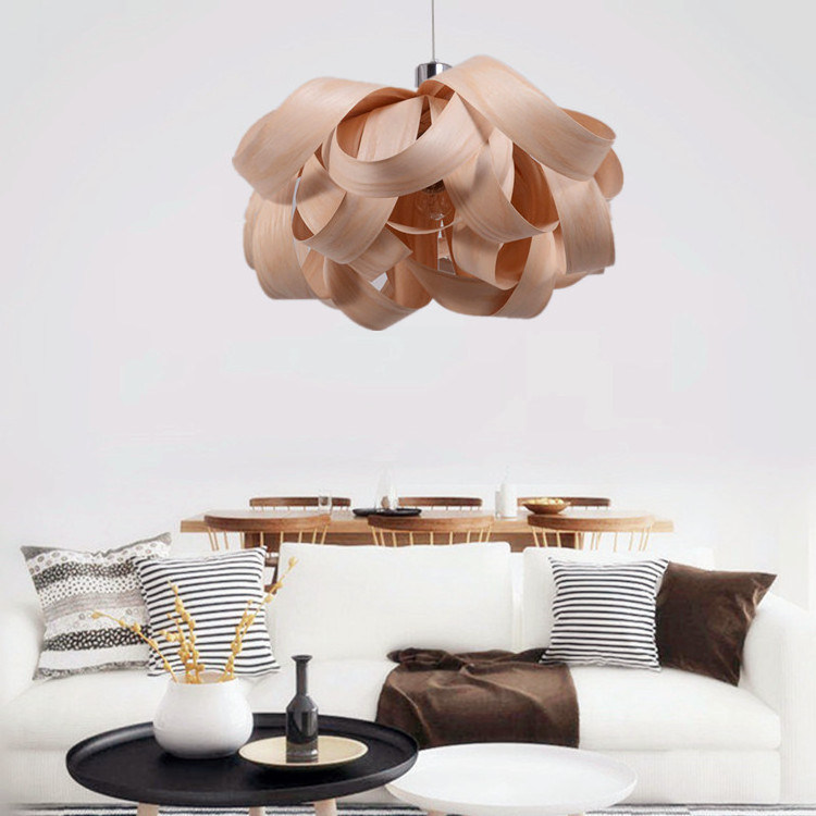 Indoor Lights Southeast Asia Wood Veneer Pendant Lamp For Restaurant