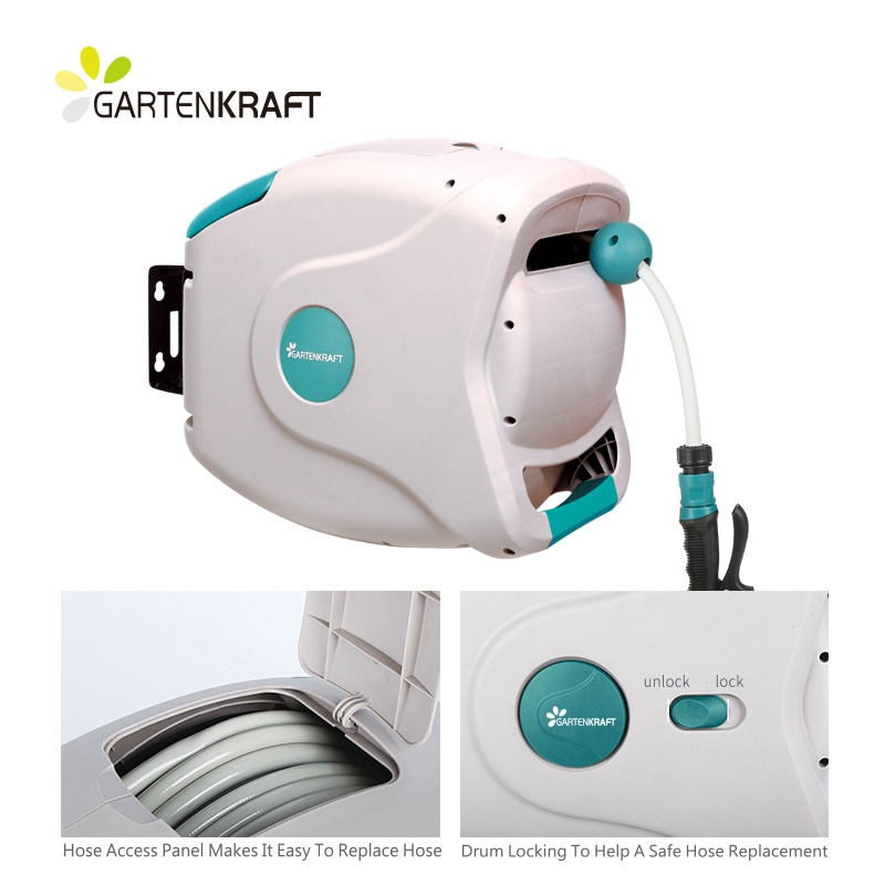 GARTENKRAFT Retractable Automatic Water Drum Wall-Mounted Garden Hose Reel