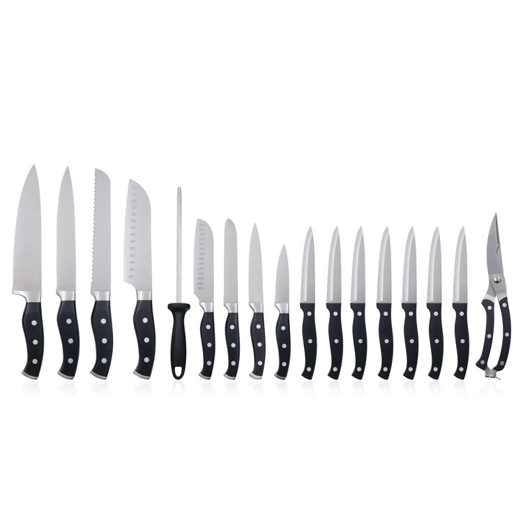 Kitchen Knife Block Set Knife Holder High Quality Stainless Steel with ABS Handle with Wooden Metal 17 Pcs Sustainable