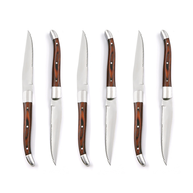 4.3 Inch High Quality Half Serrated and Half Sharp Blade Steak Knife with Brown Pakka Wood Handle