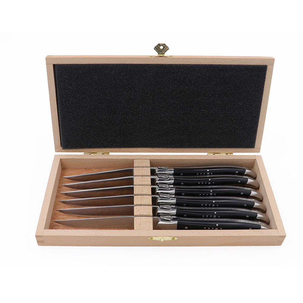 Laguiole Style Steak Knife Set with Pakka Wood Handle in Wooden Box - Premium Cutlery for Fine Dining Experience