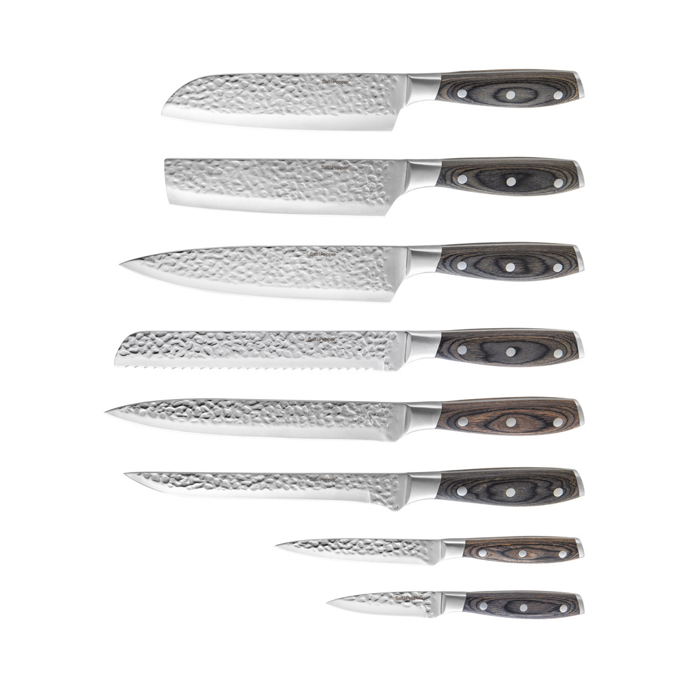 Garwin New Style Japan Hammered Chef Kitchen Knives Stainless Steel Kitchen Knives Sets With Wood Handle Home