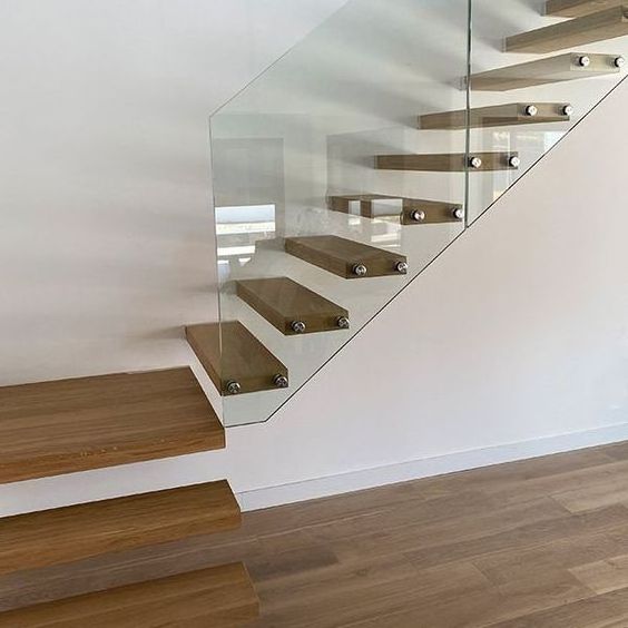 Customized Stairs with Tempered Glass Straight Mono Floating Staircase