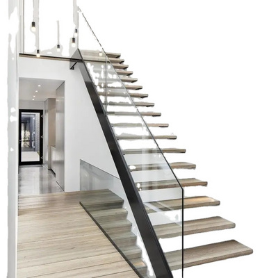 Basement stair pre-buried Stringer Staircase wood marble glass steps straight Floating stairs