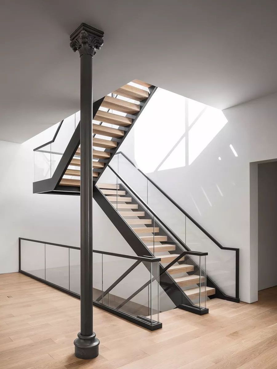 Indoor Duplex Straight Staircase Stairs and Modular Stairs With Wood Treads