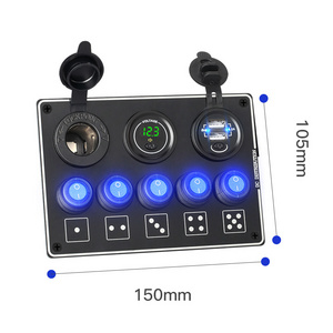 Truck Car Boat Accessories Marine 5 gang switch panel USB Charger Voltmeter Rocker 12V Switch Panel