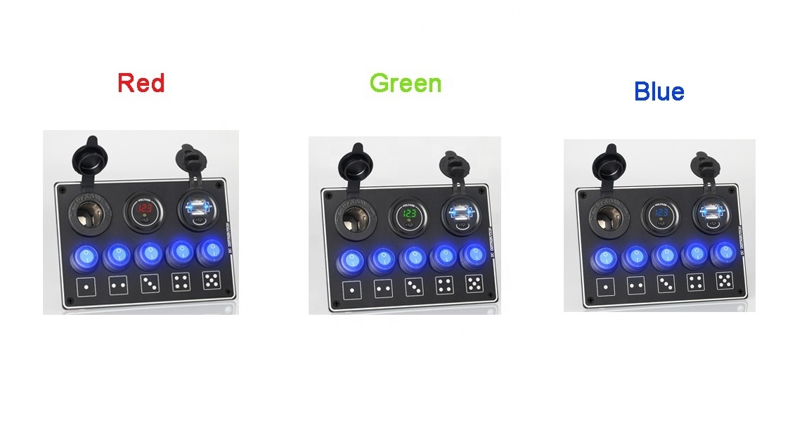 5 Gang 6 8 Control switch Panel ABS Waterproof RV Caravan Marine Green LED Rocker 12V Switch panel