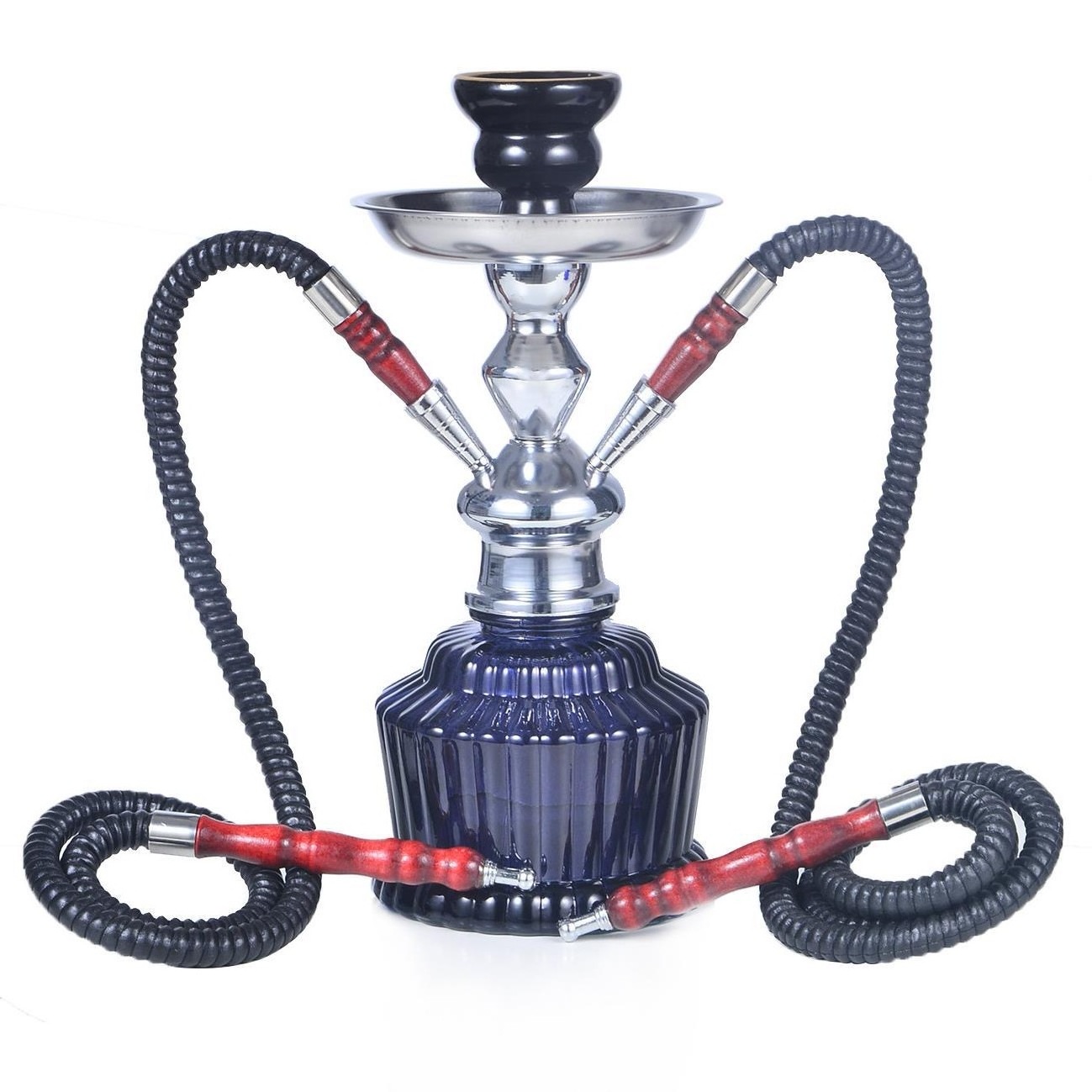 Wholesale Double Pipes Portable Glass Electric Hookah Shisha Iron Cage Hookahs Nargile Full Set With Cage