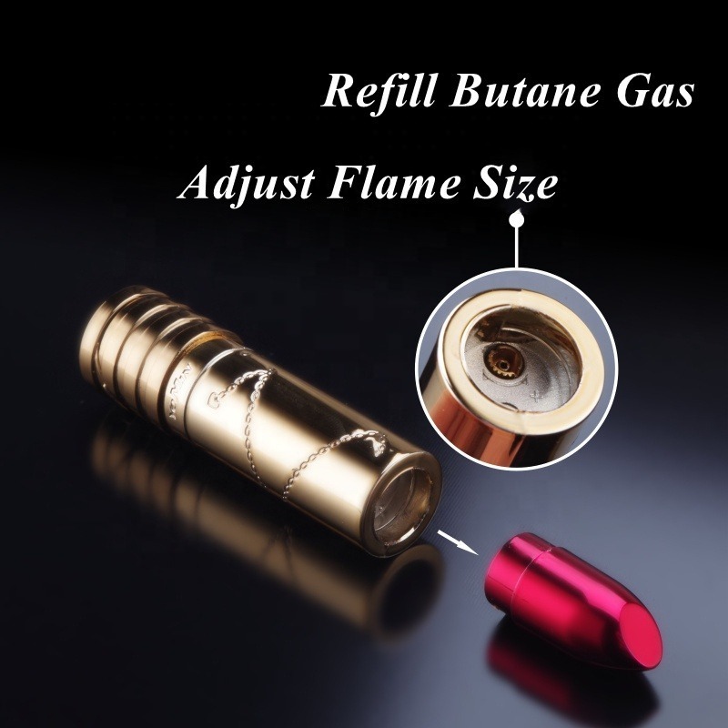 Creative Wholesale Lipstick Lighter,Ladies Smoking Electric Refillable Butane Gas Flame Cigarette Lighters